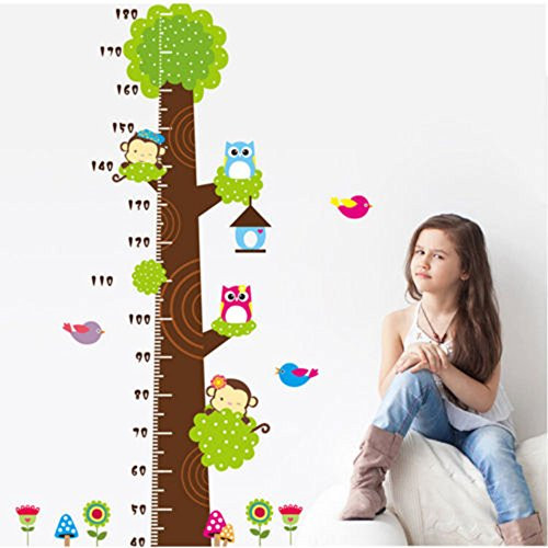 Wowall Monkey Owl Children's Home Decor Tall Height Growth Chart Tree Wall Sticker Decal