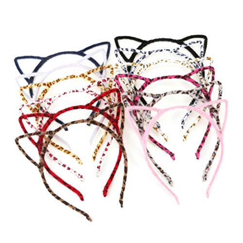 Unomor 12PCS Cat Ears Hair Headband Fluffy Hair Hoop for Cat Birthday Party Supplies and Daily Accessories, with 12 Colors