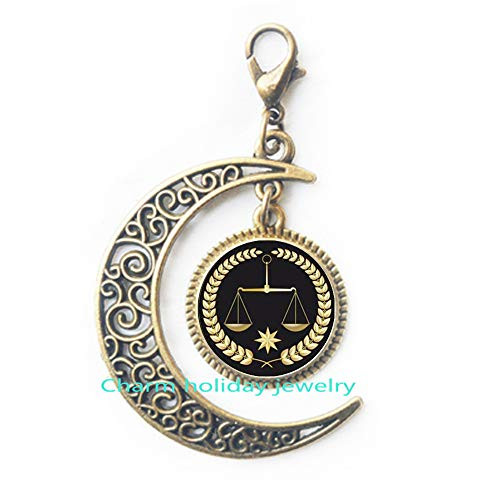 Charm holiday jewelry Balance Scale Lawyer Justice Moon Zipper Pull-Law Graduate Moon Zipper Pull Legal Studies Libra Star Sign Moon Zipper Pull-336