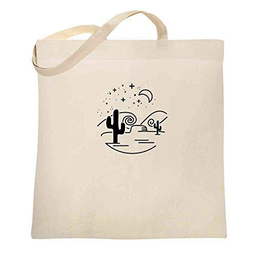 Starry Night Desert Cactus Cute Retro Natural 15x15 inches Large Canvas Tote Bag Women