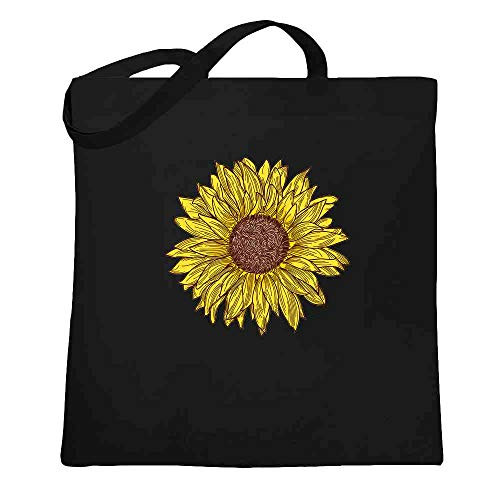 Sunflower Cute Retro Vintage Style Hippie Boho Black 15x15 inches Large Canvas Tote Bag Women Sunflower Cute Retro Vintage Style Hippie Boho Black 15x15 inches Large Canvas Tote Bag Women