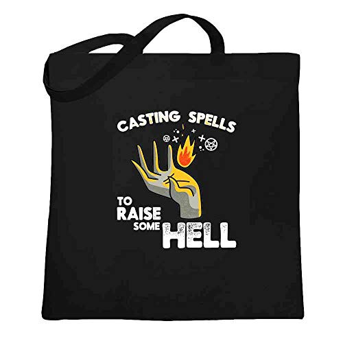 Casting Spells to Raise Some Hell Witch Funny Black 15x15 inches Large Canvas Tote Bag Women