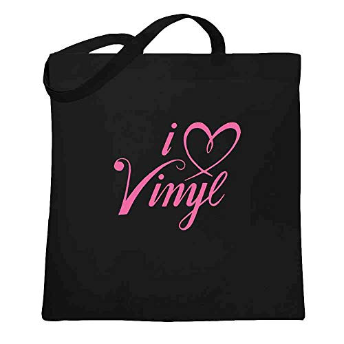 I Love Vinyl Records Music Retro Black 15x15 inches Large Canvas Tote Bag Women