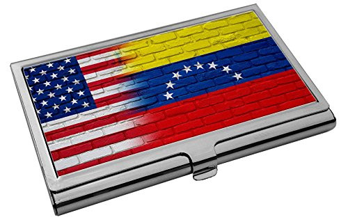 Premium Stainless Steel Business Card Holder - Flag of Venezuela -Venezuelan- - Bricks/USA