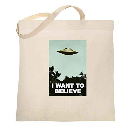 I Want To Believe UFO Aliens TV Retro 90s Natural 15x15 inches Large Canvas Tote Bag Women