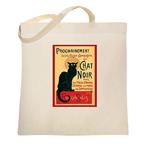 Le Chat Noir The Black Cat Paris Art Deco Vintage Natural 15x15 inches Large Canvas Tote Bag Women