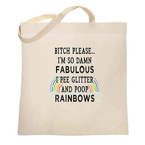Im So Fabulous I Pee Glitter Poop Rainbows Funny Natural 15x15 inches Large Canvas Tote Bag Women