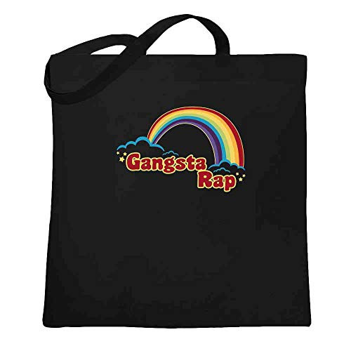 Gangsta Rap Retro Rainbow Funny Music Black 15x15 inches Large Canvas Tote Bag Women