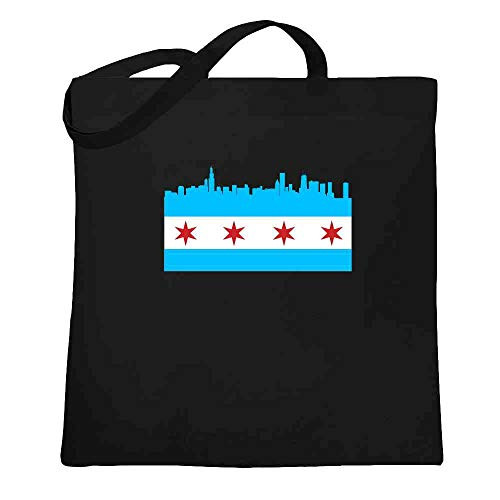 Chicago City Flag Skyline Retro Vintage Black 15x15 inches Large Canvas Tote Bag Women Chicago City Flag Skyline Retro Vintage Black 15x15 inches Large Canvas Tote Bag Women