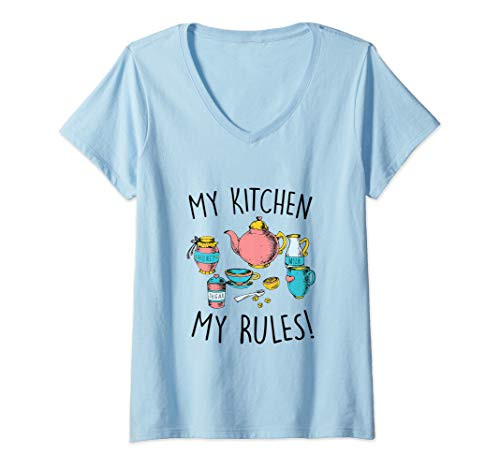 Womens Funny Kitchen Rules Baker Baking Humor Novelty Graphic V-Neck T-Shirt