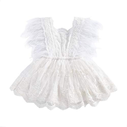 Newborn Infant Baby Girls Ruffle Sleeve Romper Bodysuit Lace Tutu Dress Jumpsuit Outfits Clothes -A-Feather lace Romper Dress- 12-18 Months-