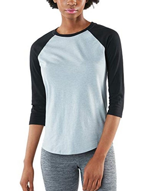 TSLA Women's 3/4 Sleeve Baseball Jersey Shirts- Casual Dynamic Cotton T-Shirt- Quarter Sleeve Raglan Tops- Dyna Cotton 3/4 Sleeve-fts32- - Grey  and  Black- Medium