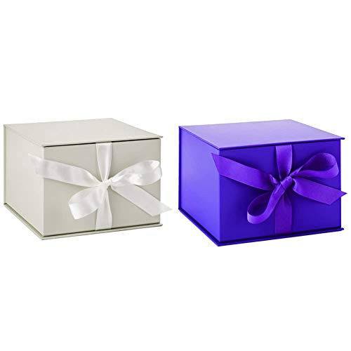 Hallmark 7inch White Gift Box with Lid and Shredded Paper Fill  and  7inch Purple Gift Box with Lid and Shredded Paper Fill for Easter- Mother's Day- Weddings- Graduations- Birthdays- Bridesmaids Gifts and More Hallmark 7inch White Gift Box with Lid and Shredded Paper Fill  and  7inch Purple Gift Box with Lid and Shredded Paper Fill for Easter- Mother's Day- Weddings- Graduations- Birthdays- Bridesmaids Gifts and More