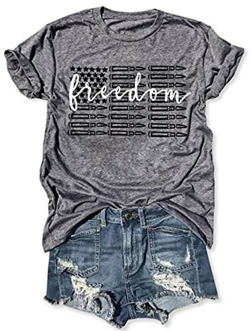 Freedom American Flag T Shirts Tee for Women Vintage 4th of July Patriotic Short Sleeve Tee Tops Casual Loose Blouse -Grey- Medium- Freedom American Flag T Shirts Tee for Women Vintage 4th of July Patriotic Short Sleeve Tee Tops Casual Loose Blouse -Grey- Medium-