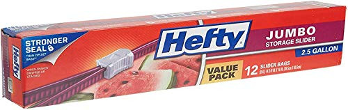 Hefty Slider Jumbo Storage Bags- 2.5 Gallon Size- 12 Count -.0 1 Box of 12- Original-