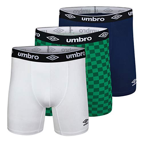UMBRO Men's Athletic Stretch 6inch Boxer Briefs 3-Pack- Blue/White/Charcoal- L