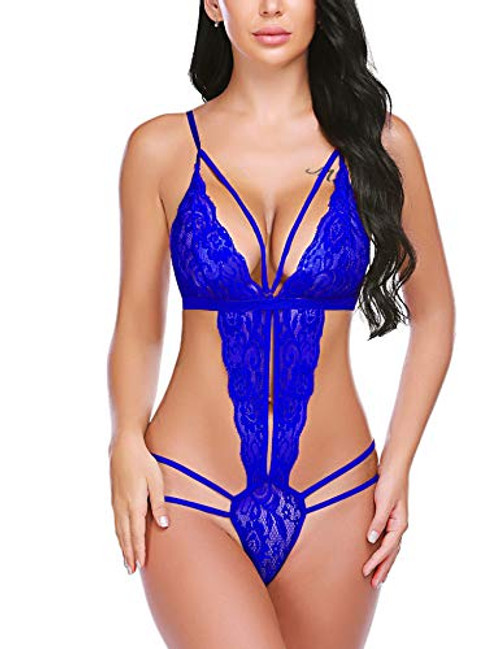 Avidlove Women One Piece Lingerie Deep V Lace Bodysuit Babydoll Teddy Underwear Blue Medium Avidlove Women One Piece Lingerie Deep V Lace Bodysuit Babydoll Teddy Underwear Blue Medium