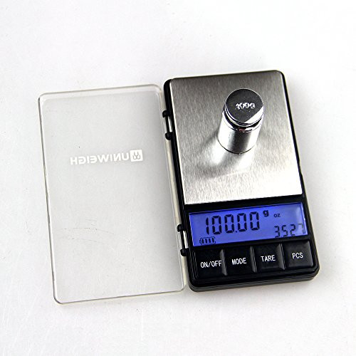 UNIWEIGH 200G0.01G Electronic LCD Display Scale Mini Pocket Digital Scale for Jewelry Kitchen Scale (200G0.01G+100G calibration weigh)