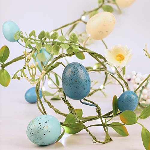 Decorative String Lights Branch Fairy Lights with Robin Blue Eggs- Flowers- Leaves- Remote Control 10FT 30 LED Battery Powered/USB Plug in for Easter Home Decor- Birthday Party- Weddings
