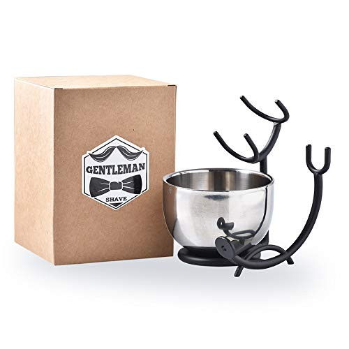 Mens Shaving Brush Stand and Bowl- 2 Pcs Steel Shaving Brush Razor Holder and Shaving Bowl