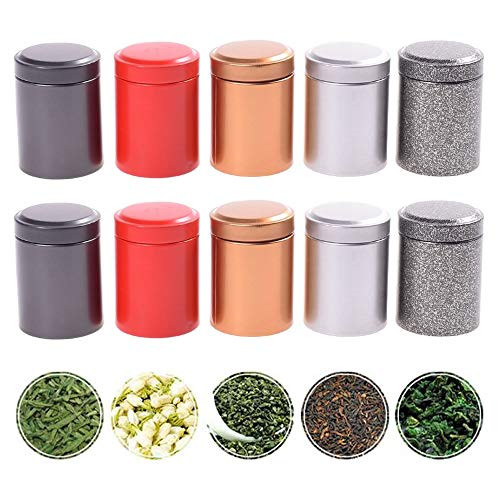 TXIN 10 Pcs Mini Tea Storage Containers- Metal Tea Canister Stackable Tea Tin Cans- Small Seal Airtight Tea Jar with Lid- Coffee Sugar Tiny Loose Leaf Tea Storage Containers Kitchen Food Canisters