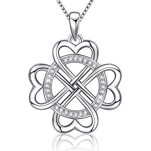 925 Sterling Silver Vintage Endless Love Heart Irish Celtic Knot Pendant Necklace-Box Chain 18''