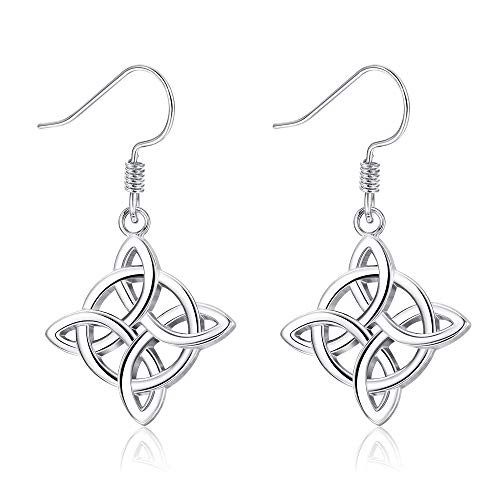 Sllaiss Celtic Eternity Knot Earrings 925 Sterling Silver Earrings for Women Good Luck Irish Celtics Jewelry Vintage Dangle Earrings Lightweight -Silver-