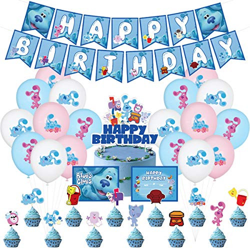 PRATYUS Blues Clues Birthday Party Decorations for Kids Boys Girls Blues Clues Themed Party Supplies Favors With Banner-Invitation Cards-Cake Toppers and Latex Balloons PRATYUS Blues Clues Birthday Party Decorations for Kids Boys Girls Blues Clues Themed Party Supplies Favors With Banner-Invitation Cards-Cake Toppers and Latex Balloons