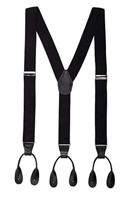 Mens Button End Suspenders 49 Inch Y-Back Adjustable Elastic Tuxedo Suspenders by Grade Code -Black-