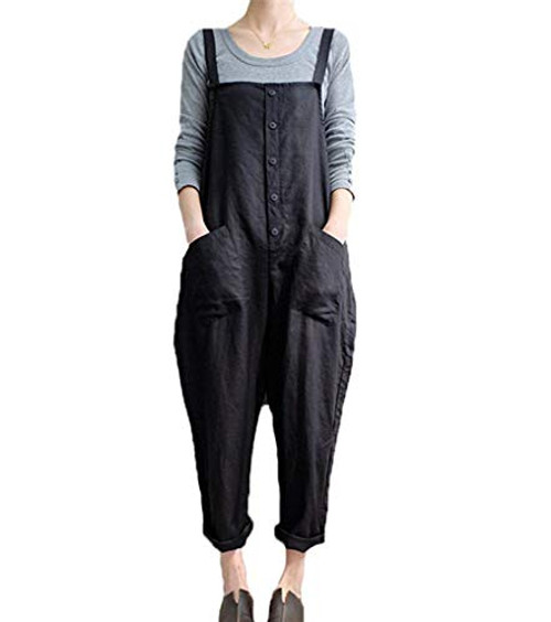 Aedvoouer Women's Baggy Plus Size Overalls Jumpsuits Wide Leg Harem Pants Casual Rompers -Y-Black- S-