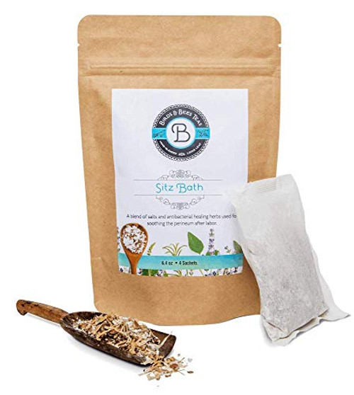 Birds  and  Bees Teas - Organic Herbal Sitz Bath Soak Postpartum Care and Hemorrhoid Relief - for Soothing- Healing  and  Pain Relief for Postpartum Recovery - 4 Sachets