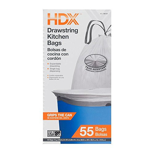 HDX 13 Gal. Kitchen Drawstring White Trash Bags -55 Count-