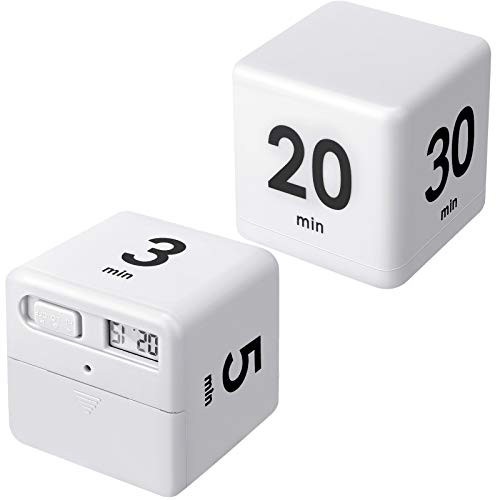2 Pieces Cube Timers Gravity Sensor Flip Timer Kitchen Timer Kids Timer Workout Timer and Game Timer for Time Management- 1 3 5 10 Minutes and 15 20 30 60 Minutes -White-