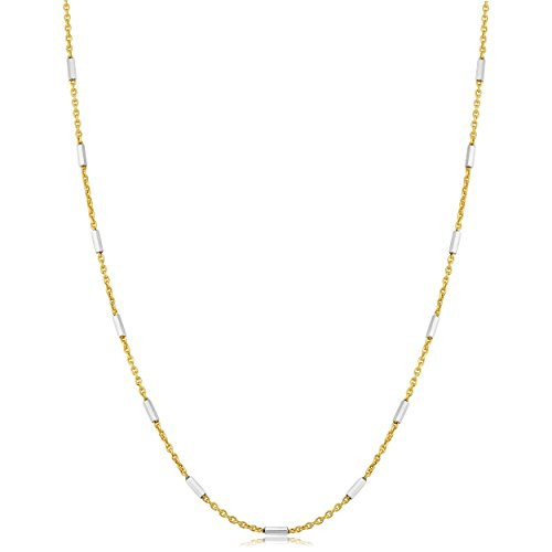 Kooljewelry Sterling Silver Bar Station Yellow Gold Plated Rolo Chain Necklace -1.2 mm- 24 inch-