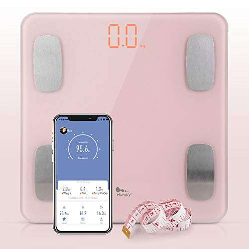 himaly Body Fat Scale Smart BMI Scale Digital Bathroom Wireless Weight Scale- Body Composition Analyzer with Smartphone App sync with Bluetooth- 180KG/400 lbs-Pink