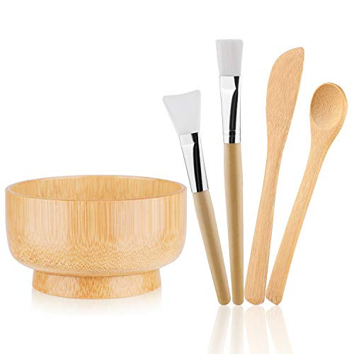 MWOOT DIY Facial Mask Bowl Set- 5-Pack DIY Clay Mask Mixing Kit with Brushes and Bowl- Wooden Mask Mixing Tools for Mixing Clay Mask DIY