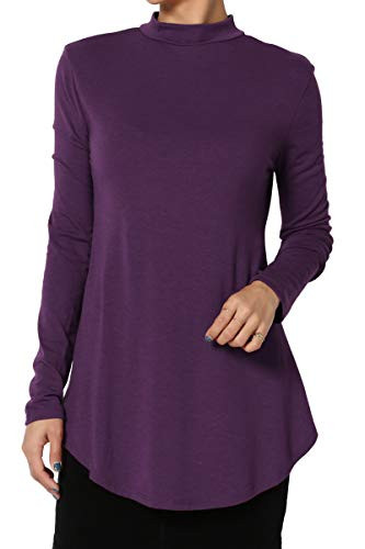 TheMogan Women's Mock Neck Long Sleeve Shirttail Hem Jersey Top Dark Purple 1XL