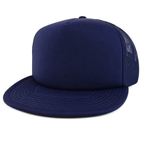 Armycrew Oversized XXL 5 Panel Flat Bill Foam Trucker Mesh Back Baseball Cap - Navy - 2XL