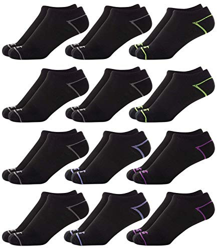 Avia Women's Pro Tech Microfiber Mesh Vent Cushioned Low Cut Socks -12 Pack-- Size Shoe Size- 4-10 - Black/Purple
