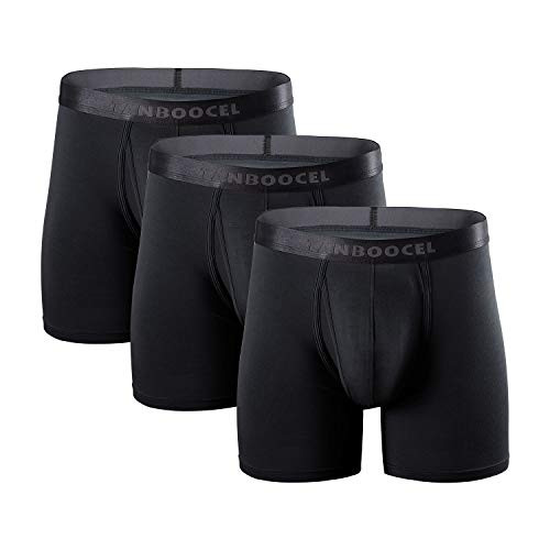 TANBOOCEL Men's Underwear Boxer Briefs Breathable Bamboo Underwear for Men 3-Pack -Black- X-Large-