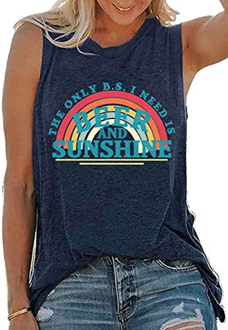 TOWNOWN Beer and Sunshine Tank Top for Women Sleeveless Summer Graphic Tank Top Beach Vacation Tee Shirts -Blue- XL-