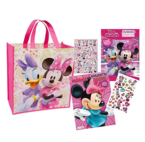 Coloring Books and Stickers Gift Set - Bundle Includes 1 Gigantic 192 pg Disney Minnie Mouse 1 Jumbo 96 pg- Stickers- and Tattoos with Reusable Tote Bag