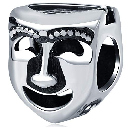 Choruslove Comedy Tragedy Theater Mask Charm 925 Sterling Silver Double Sided Face Bead for European Bracelet Gift for Friends