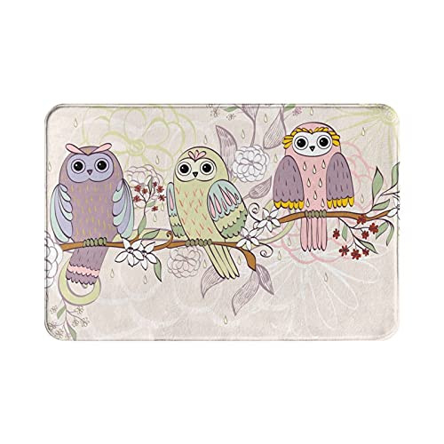 Bathroom Rug Soft Bath Mat 15.7 x 23.5 Inch- Non Slip Bath Rugs for Bathroom Shower- Washable Carpets Mats- Three Owls On a Branch