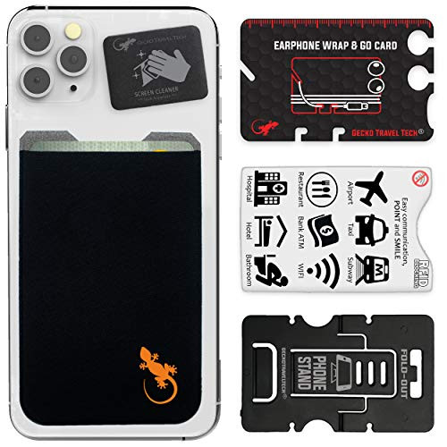 Phone Wallet - Adhesive Card Holder - Cell Phone Pouch - Stick on Lycra Pocket by Gecko - Carry Credit Cards and Cash -Orange Gecko-