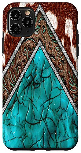 iPhone 11 Pro Max Western Cowhide Turquoise and Brown Animal Print Phone Case