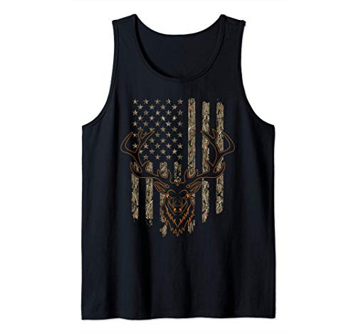 Hunter Deer Hunting Buck American Flag Camouflage Graphic Tank Top
