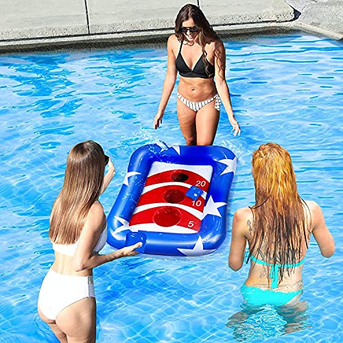TWISBAY 36inch Pool Toys Bean Bag Toss Games- Inflatable Floating Cornhole Board Set- Floating Toss Game for Kids Adults Float Summer Pool Party Water Carnival Outdoor Beach Toys -Navy Blue-