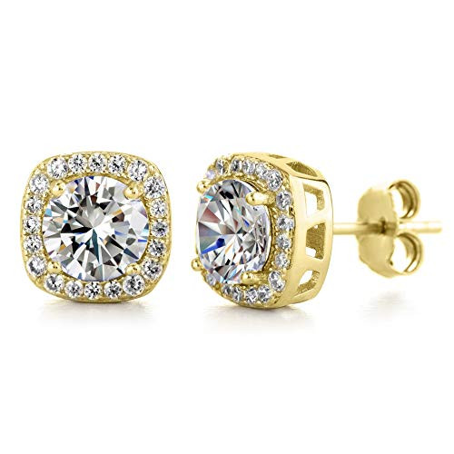 Devin Rose Square Halo Stud Earrings for Women made With Swarovski Crystals in Yellow Gold Plated Brass - Yellow - Devin Rose Square Halo Stud Earrings for Women made With Swarovski Crystals in Yellow Gold Plated Brass - Yellow -