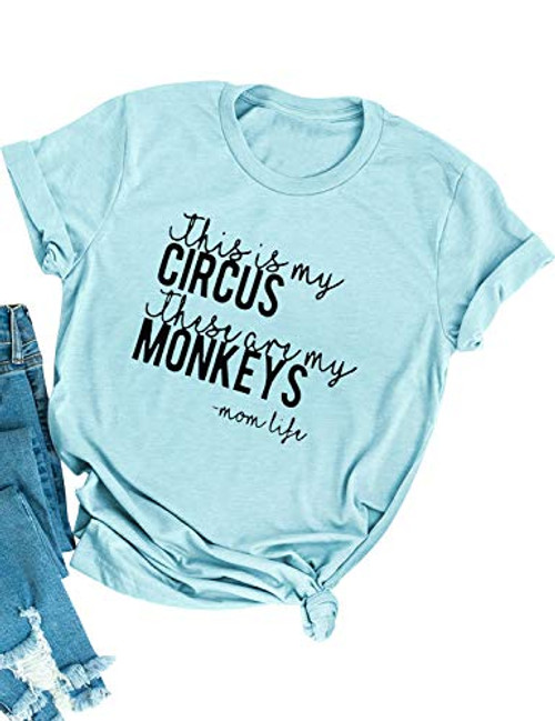 Dresswel Women This is My Circus These are My Monkeys T-Shirt Mom Life Graphic Tee Pocket Shirt Casual Tops